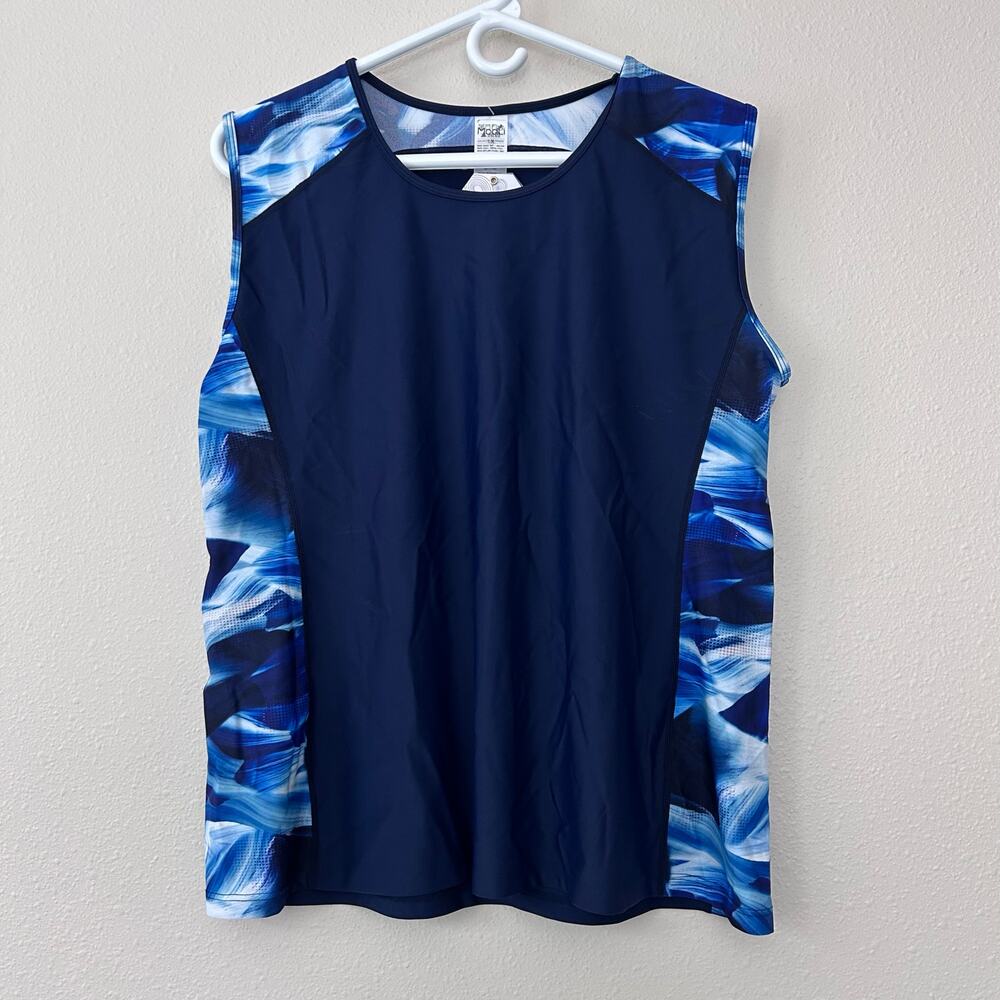 New Modli sleeveless swim top tank tankini swimsuit top vacation beach blue 1X - Picture 8 of 13